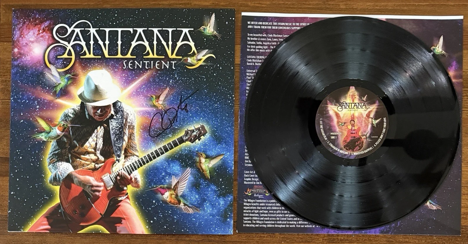 Carlos Santana SIGNED Sentient Vinyl LP Record Cover PSA DNA COA Autograph Auto, изображение 3