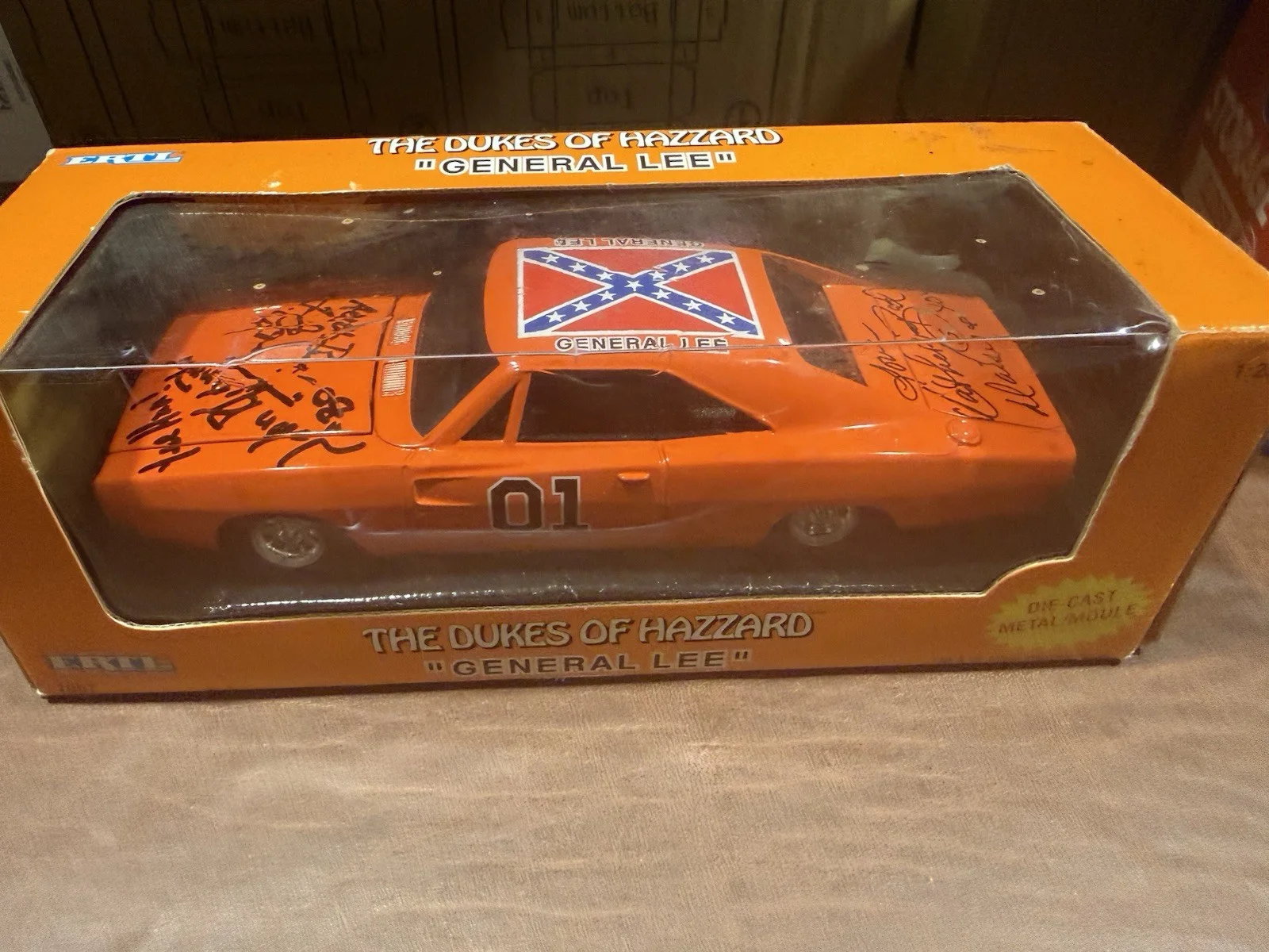 Tom Wopat, John Schneider, Catherine Bach — Dukes of Hazard "General Lee" Diecast Signed by Wopat, Schneider and Bach
