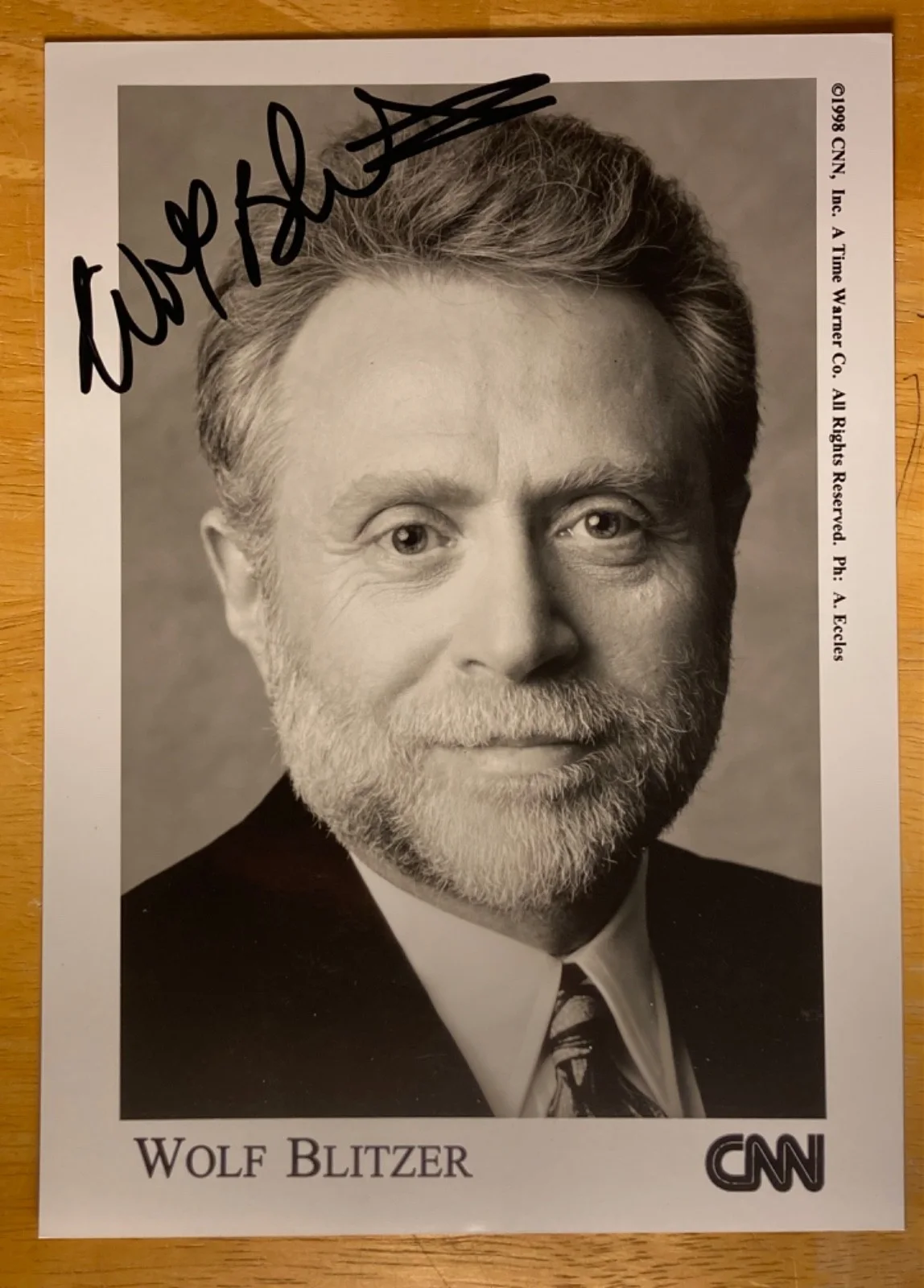 Hand SIGNED Wolf Blitzer 5x7 Original CNN Press Photo (1998) News Anchor, image 2