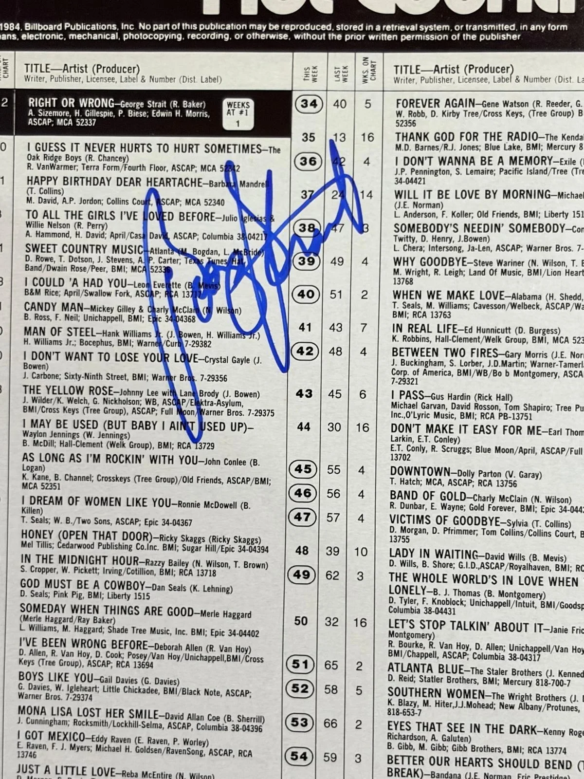 George Strait — GEORGE STRAIT SIGNED AUTOGRAPH 11X14 MAGAZINE PAGE BILLBOARD CHART COUNTRY PSA G, изображение 2