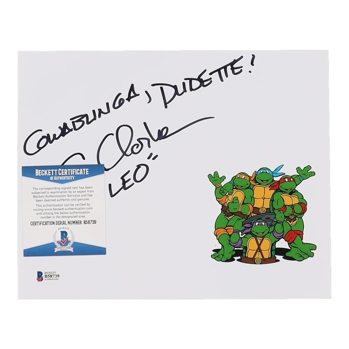 CAM CLARKE — Cam Clarke Signed "Teenage Mutant Ninja Turtles" 8x10 Photo Inscribed BeckettCOA, изображение 2