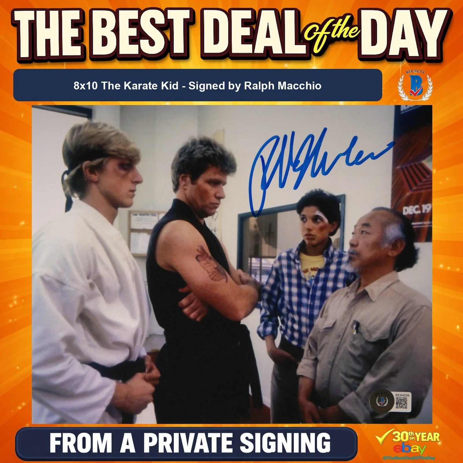 Ralph Macchio — Ralph Macchio Signed 8x10 Photo "Wax On, Wax Off" Beckett COA Private Signing