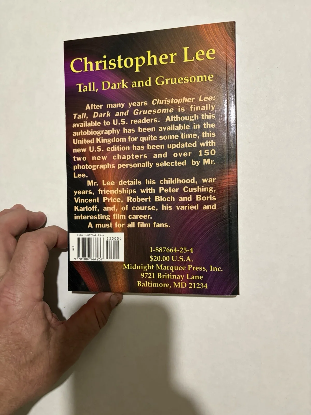 CHRISTOPHER LEE Signed Book Dracula Star Wars Tall Dark And Gruesome Paperback, image 3
