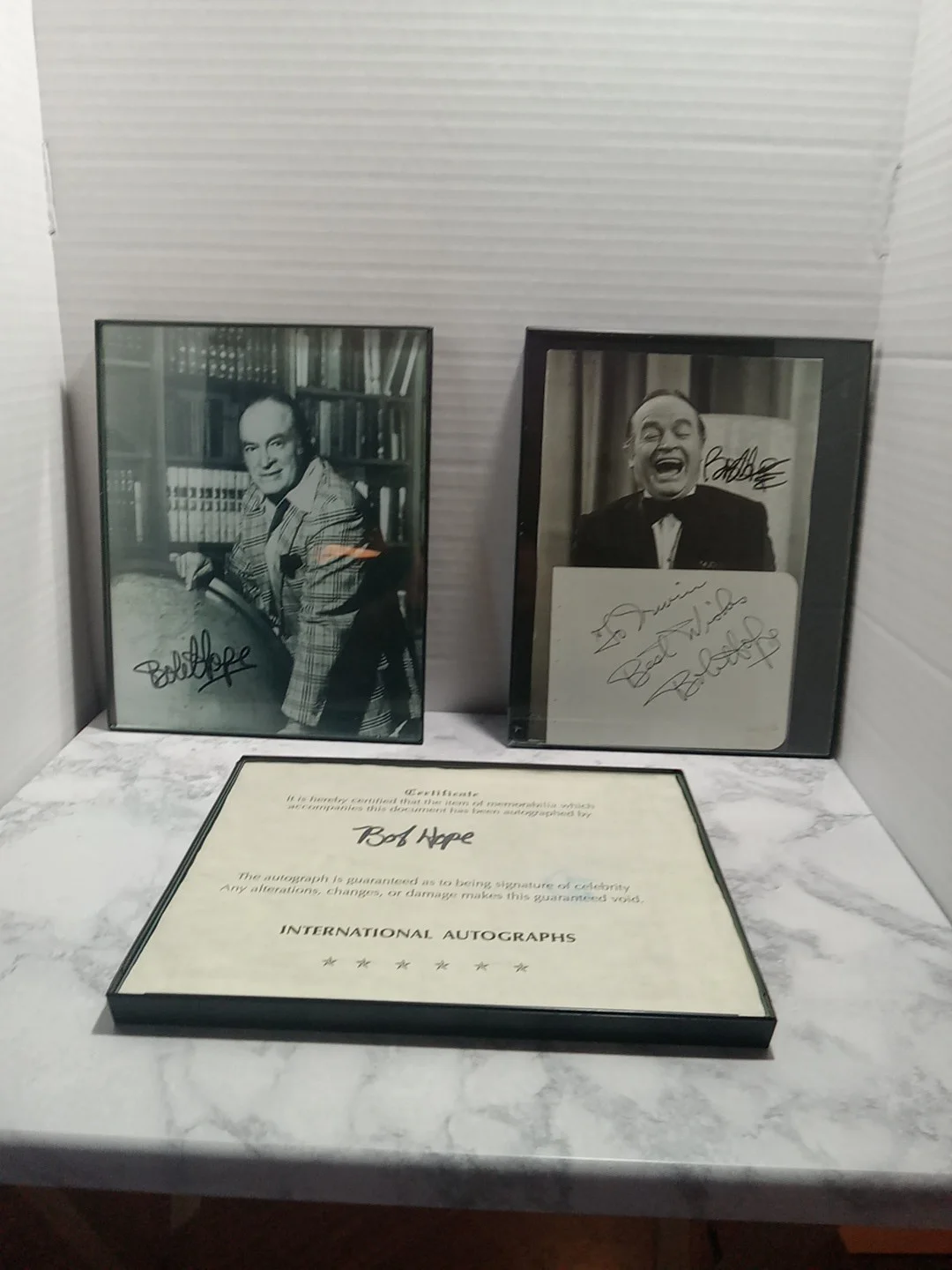 Bob Hope — Bob Hope Framed 2 pictures signed With certificate of authenticity Also Framed.