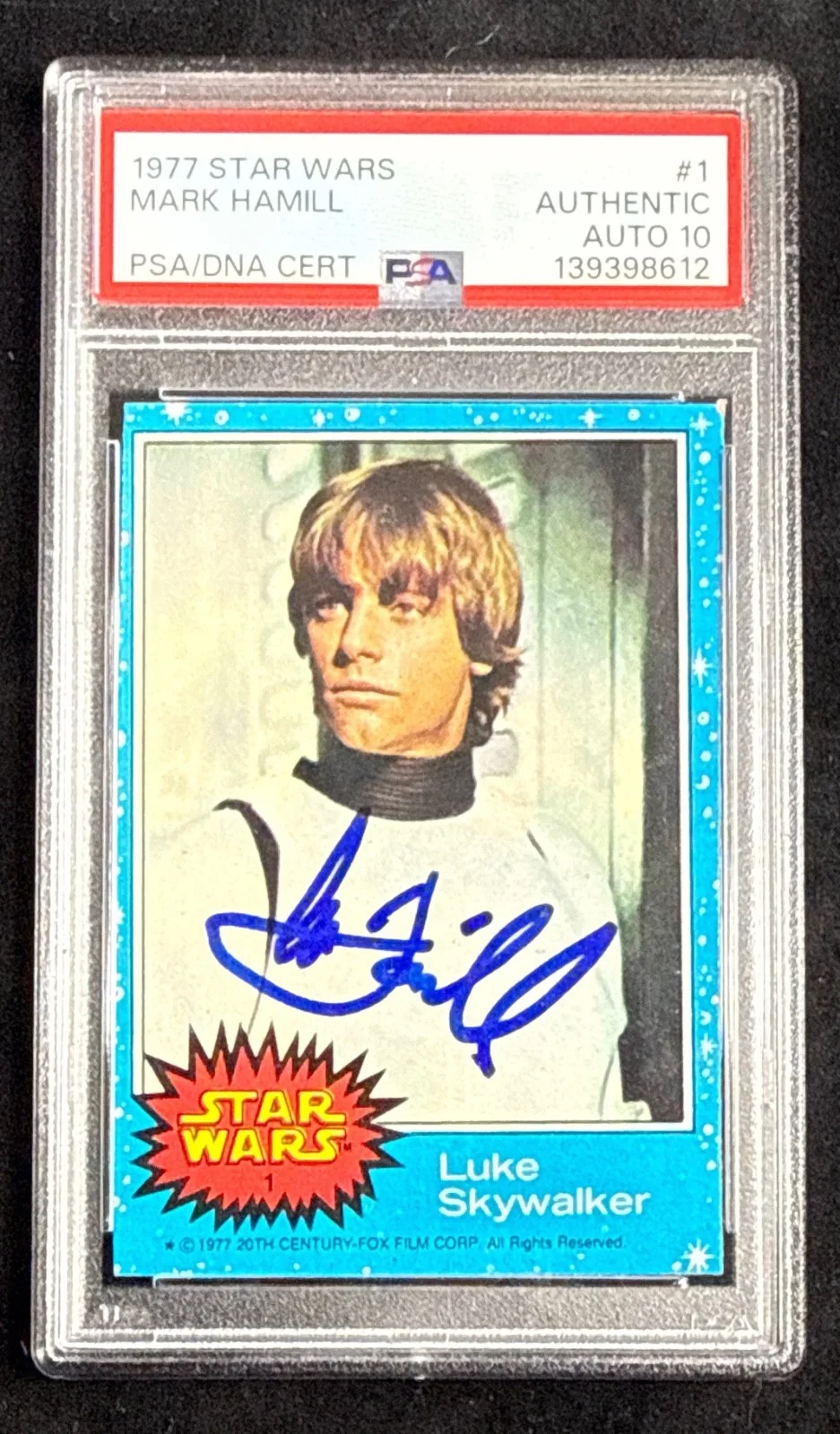Mark Hamill — 1977 Topps Star Wars Signed Mark Hamill RC Card PSA 10 Slabbed, image 2