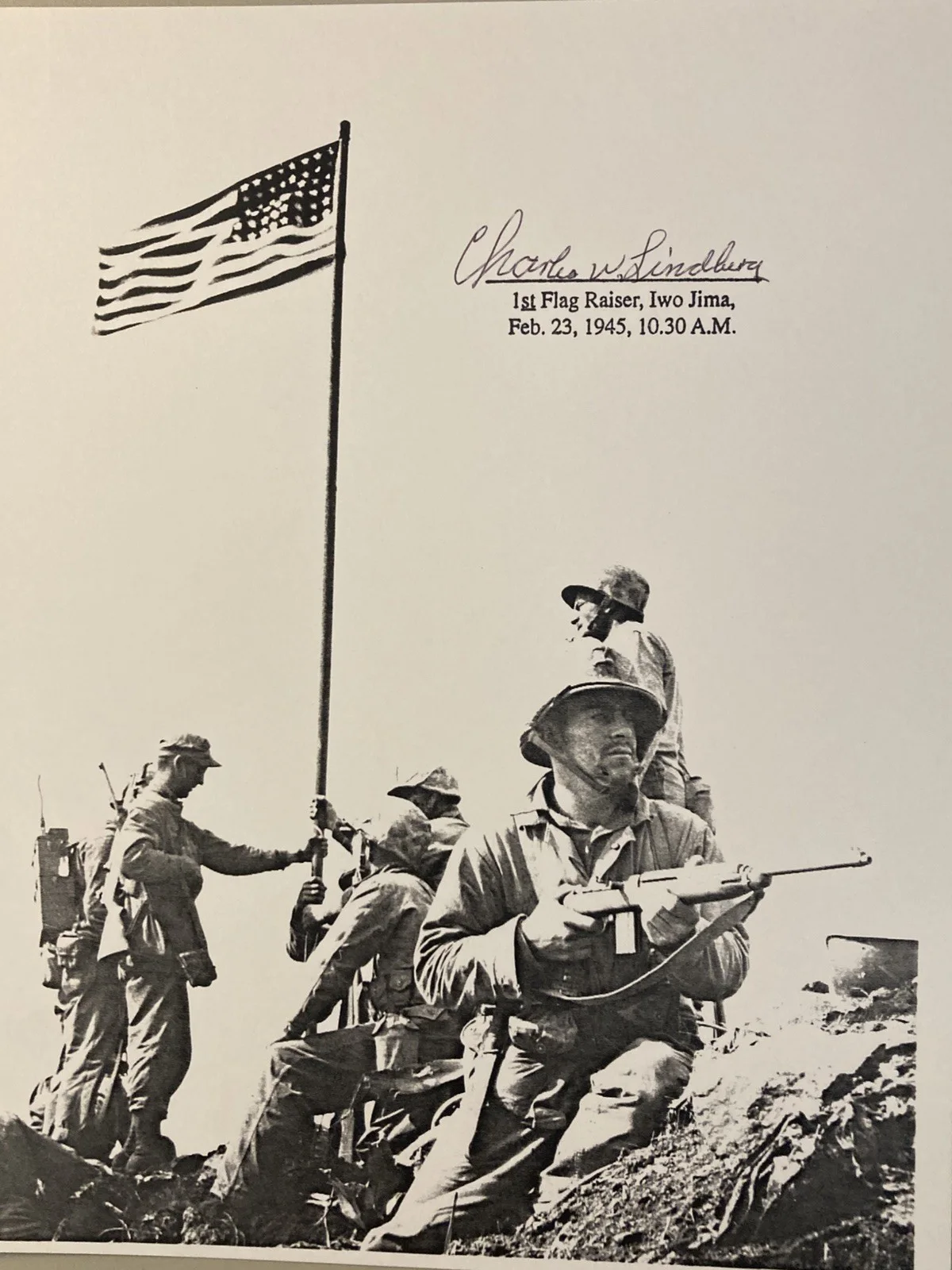 Charles W Lindberg 1st Flag Raiser IWO-Jima Signed 8x10 With/COA/Rare, image 2