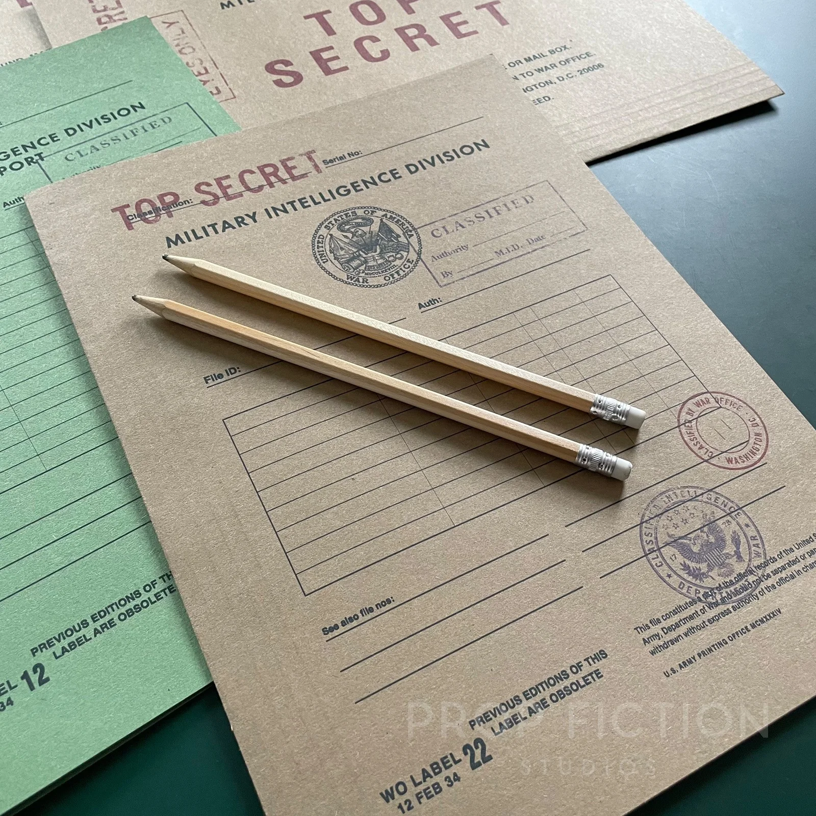Cosplay Movie Prop 1930s Files / 4 x Army Intelligence Wartime Folder Set, image 2