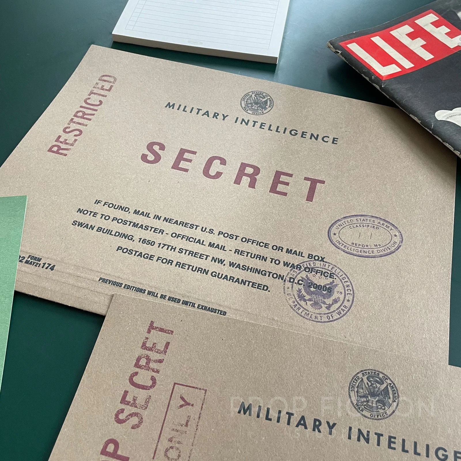 Cosplay Movie Prop 1930s Files / 4 x Army Intelligence Wartime Folder Set, image 5