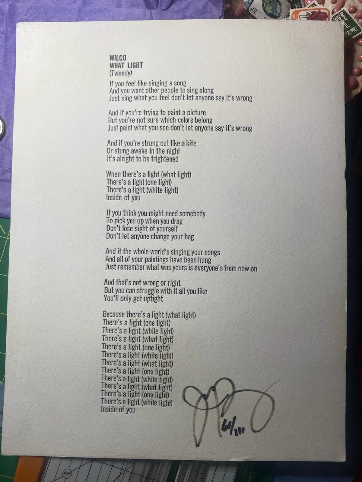 Wilco Sky Blue Sky Era Signed Lyrics On Cardstock Autographed By Jeff Tweedy, изображение 4