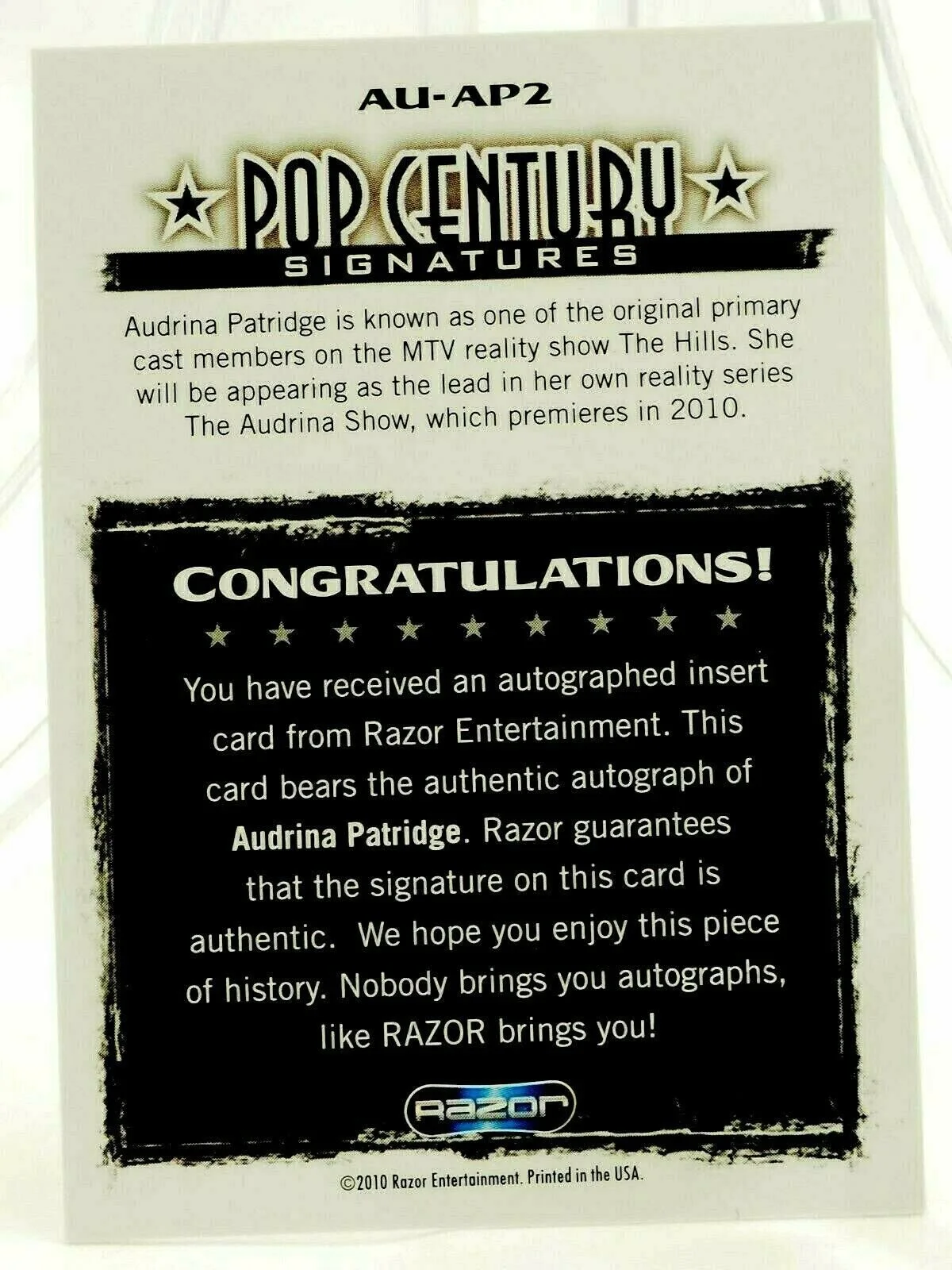 Audrina Patridge Razor Authentic Signature AU-SP2 2010, image 3