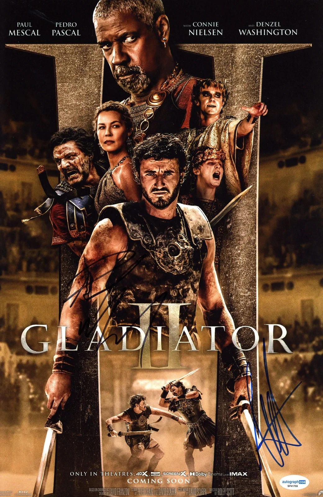 Connie Nielsen, Paul Mescal — Paul Mescal & Connie Nielsen "Gladiator II" AUTOGRAPHS Signed 11x17 Photo ACOA