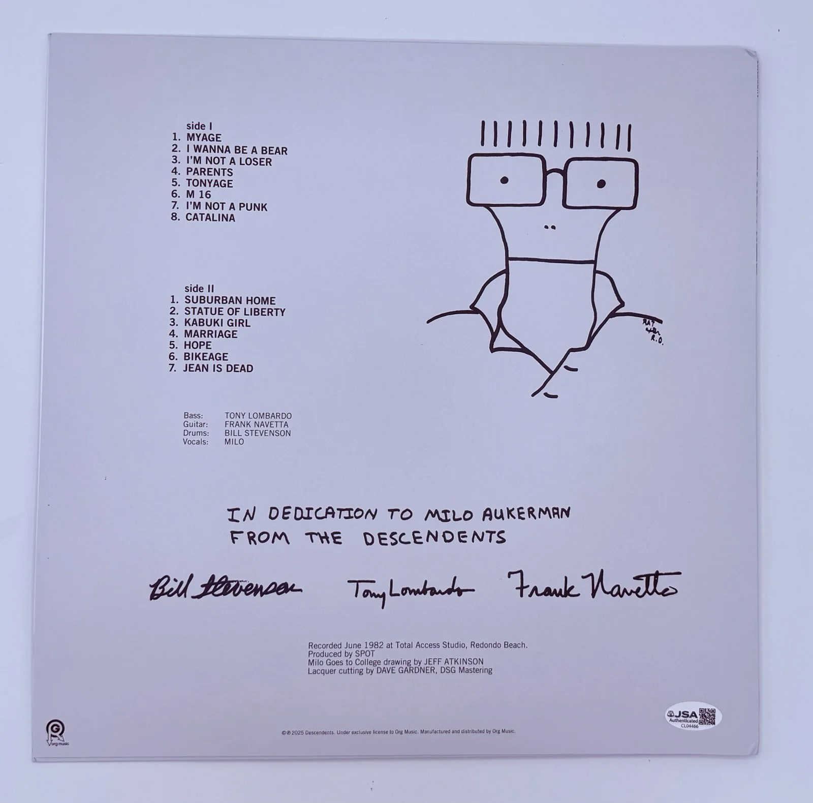 The Descendents Signed Milo Goes To College Colored Vinyl Record Album JSA COA, изображение 2