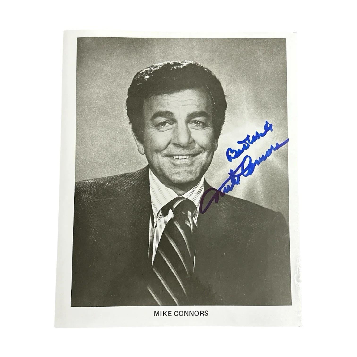 Mike Connors — Mike Connors (d. 2017) Autograph Signed 1970s Mannix TV Star 8x10 B&W Photo!