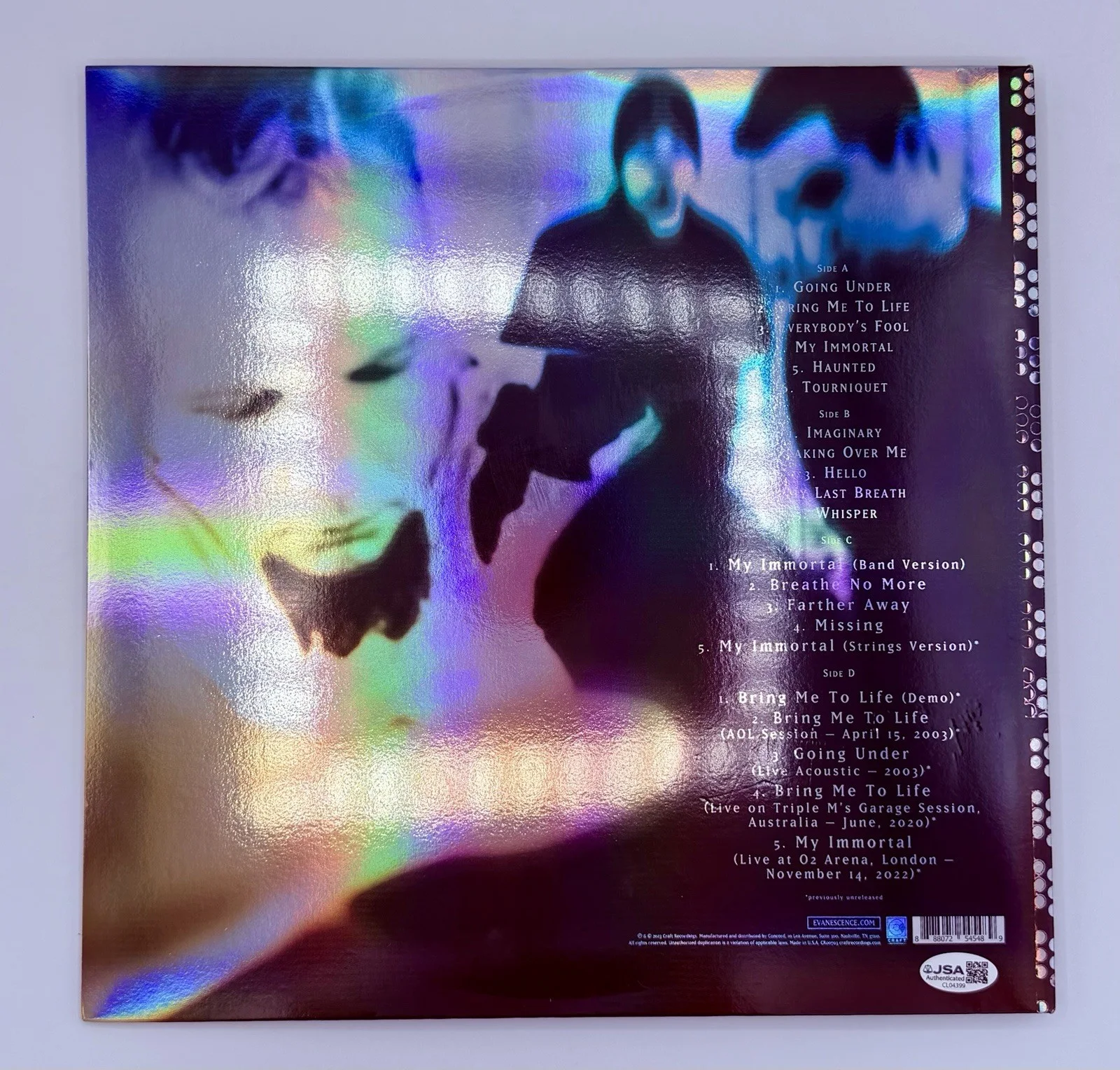 Amy Lee Evanescence Fallen Signed Vinyl Record Album LP JSA COA, image 2