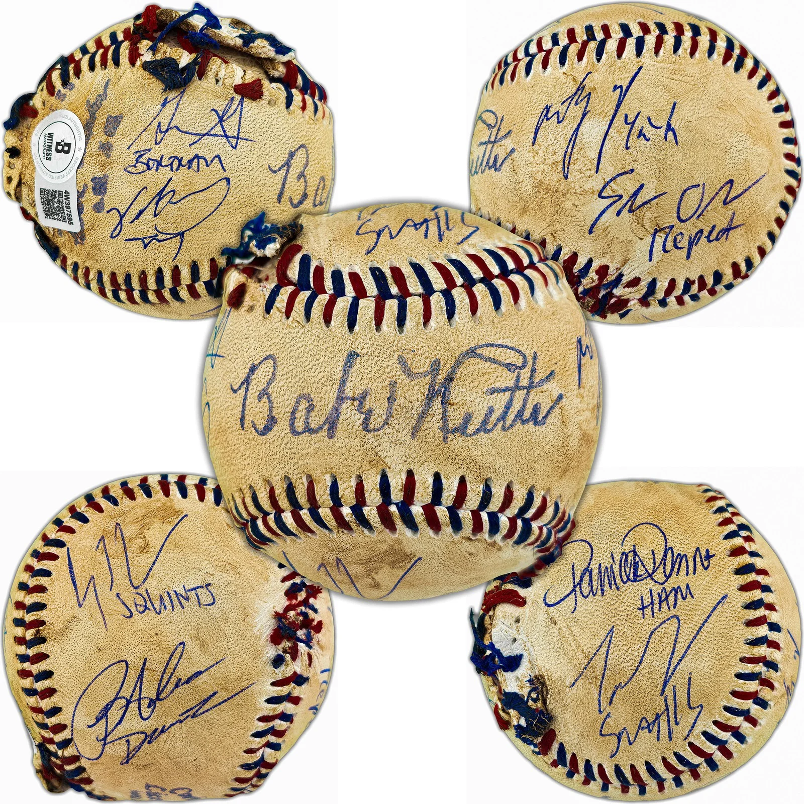 The Sandlot Cast — The Sandlot Movie Cast Auto Replica Babe Ruth Movie Prop Baseball 8 Sigs Beckett