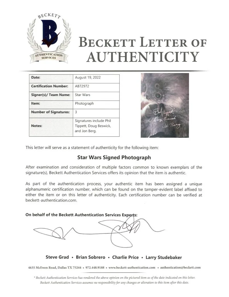 TIPPETT BESWICK BERG SIGNED 11x14 PHOTO TALZ MOS EISLEY STAR WARS BECKETT BAS, изображение 3