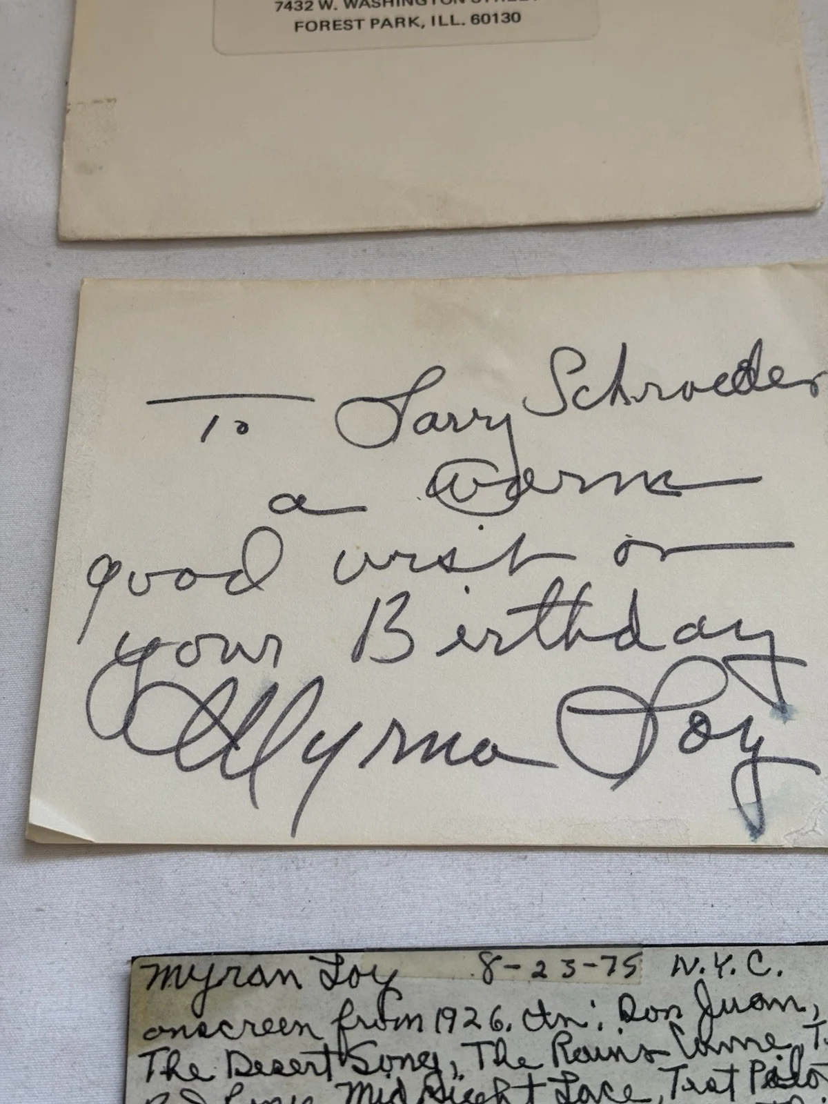 Myrna Loy — Actress MYRNA LOY-Signed Birthday Greeting. “The Thin Man”, Etc., image 2