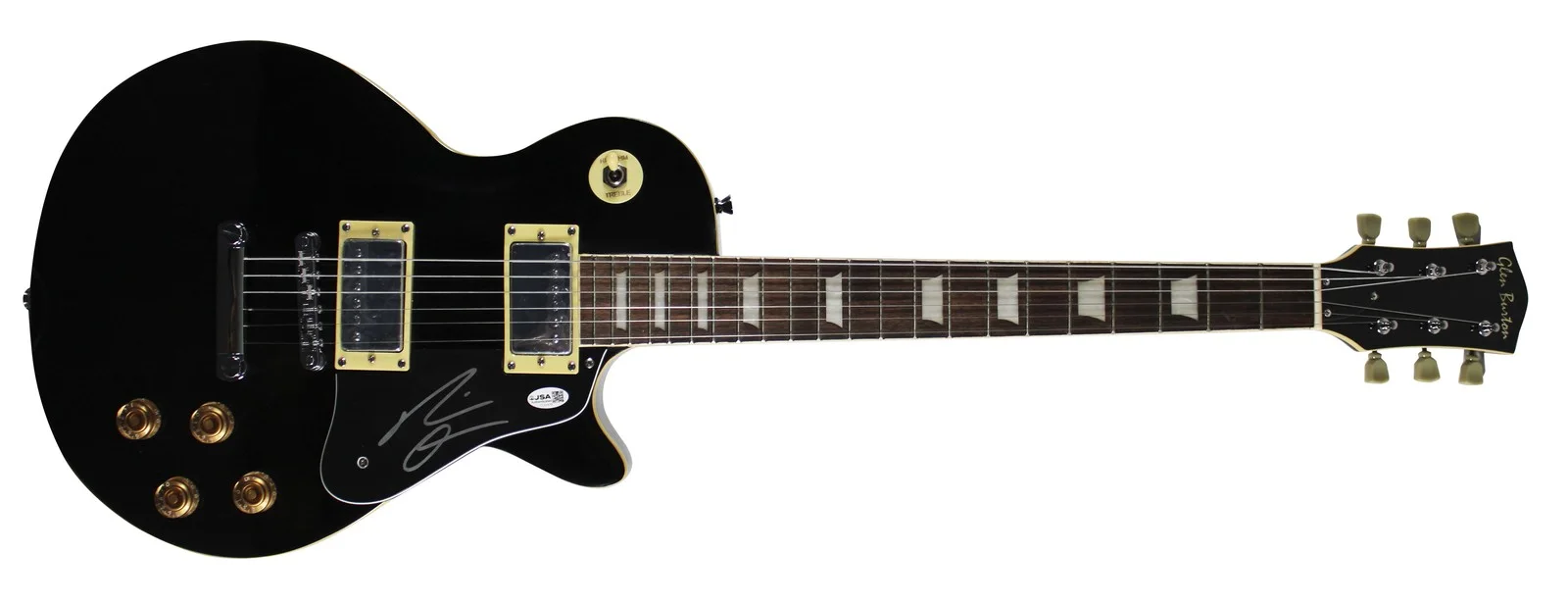 Gavin Adcock — Gavin Adcock Signed Glen Burton Les Paul Black Electric Guitar JSA #CL51479, image 3