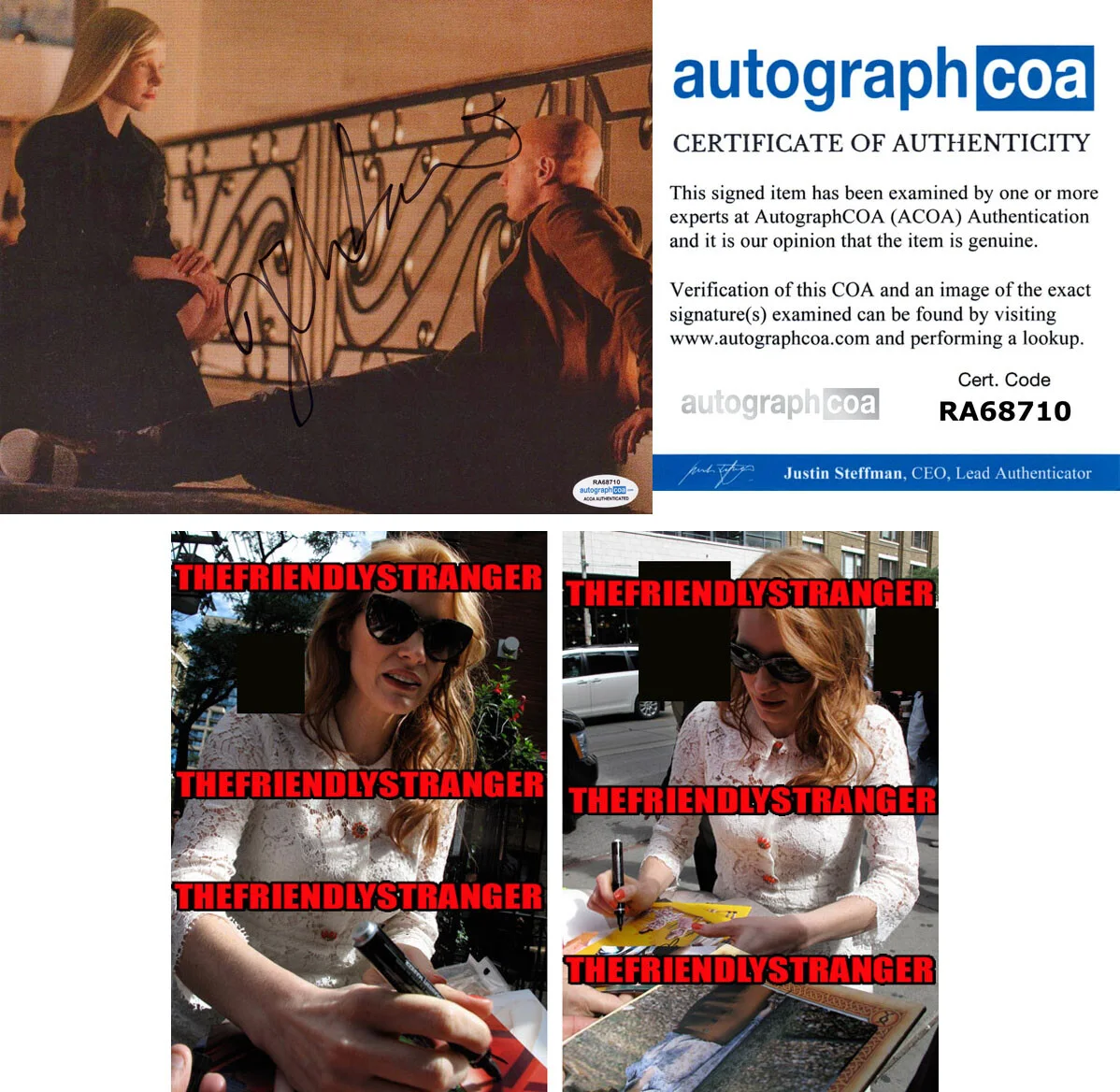 JESSICA CHASTAIN — Jessica Chastain signed "X-MEN: DARK PHOENIX" 8x10 Photo a PROOF Vuk ACOA COA