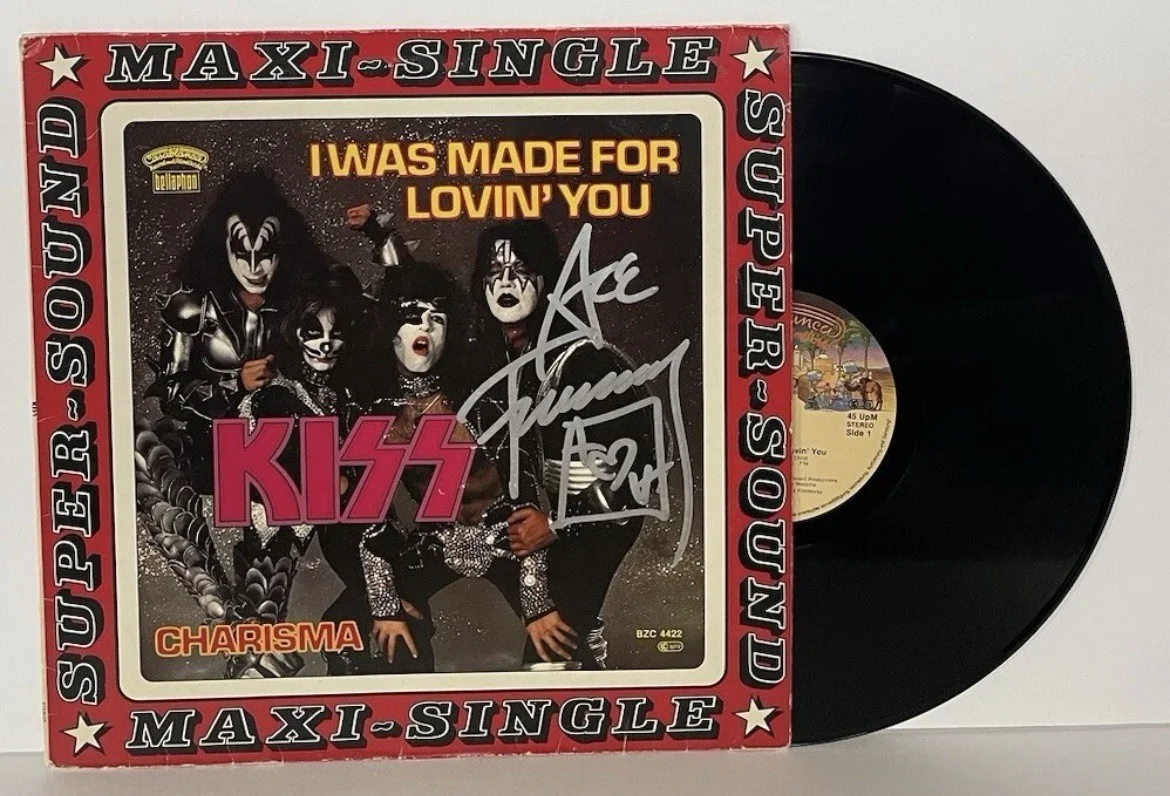 Ace Frehley Kiss Signed I Was Made For Lovin You Single Vinyl Record Album Proof, изображение 3