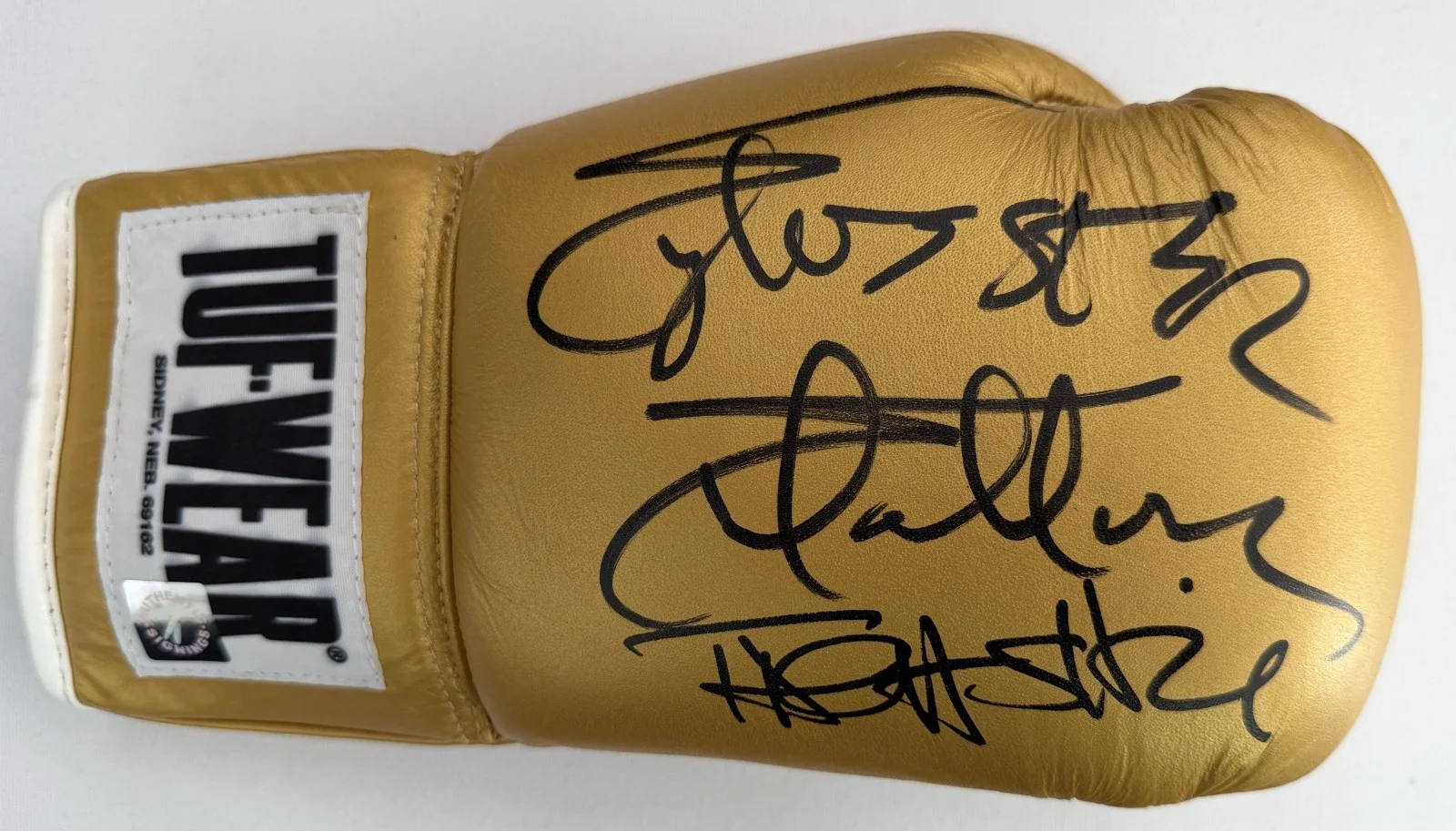 Sylvester Stallone and Talia Shire — Sylvester Stallone & Talia Shire Autographed ROCKY Tuf-Wear Glove ASI Proof