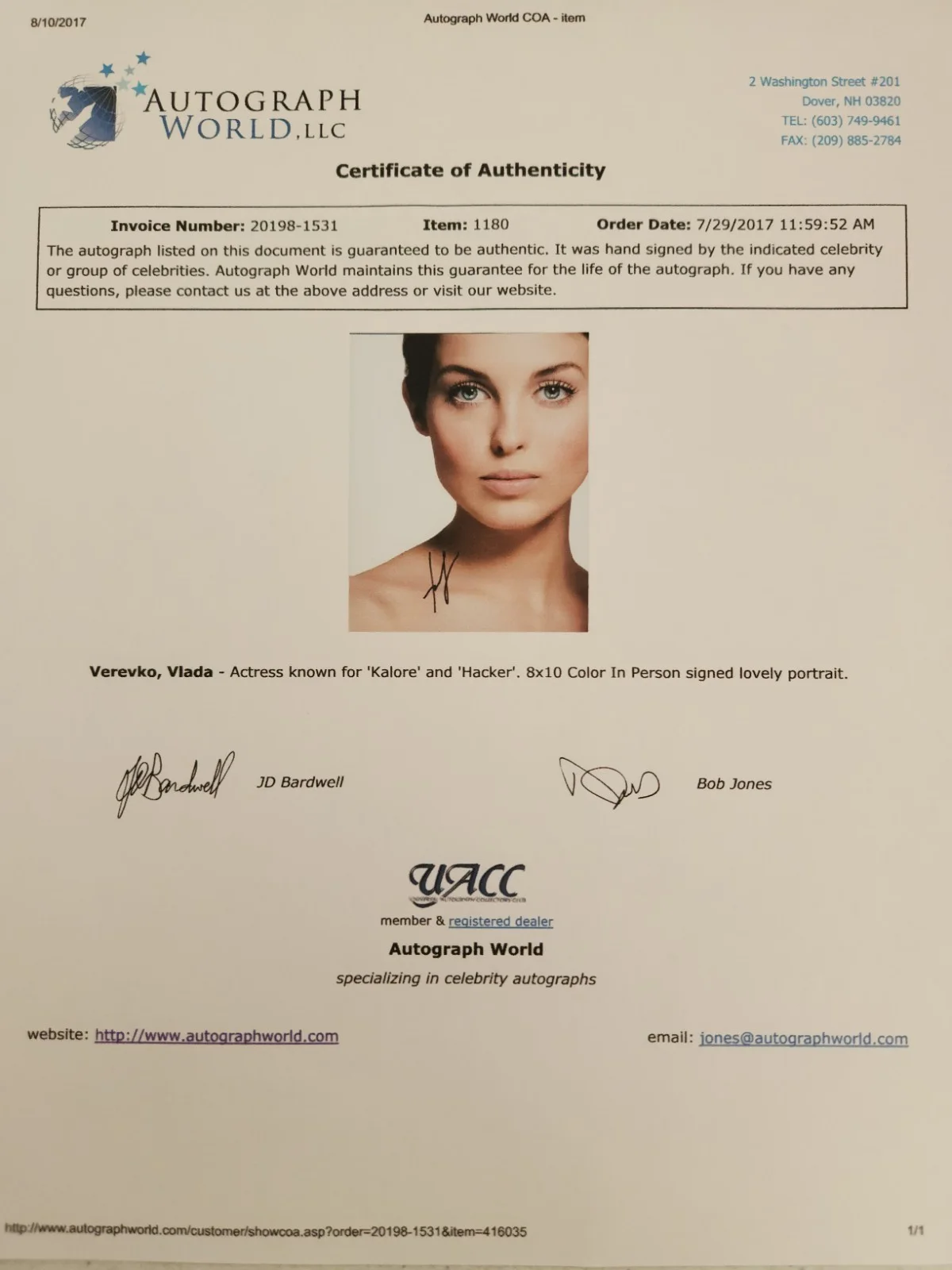 Vlada Verevko Signed Autographed 8x10" Photograph AW COA Hacker Sexy Portrait, изображение 4