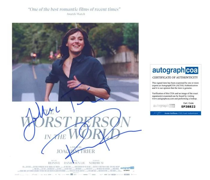 Joachim Trier, Renate Reinsve — Renate Reinsve & Joachim Trier "The Worst Person in the World" SIGNED 8x10 Photo