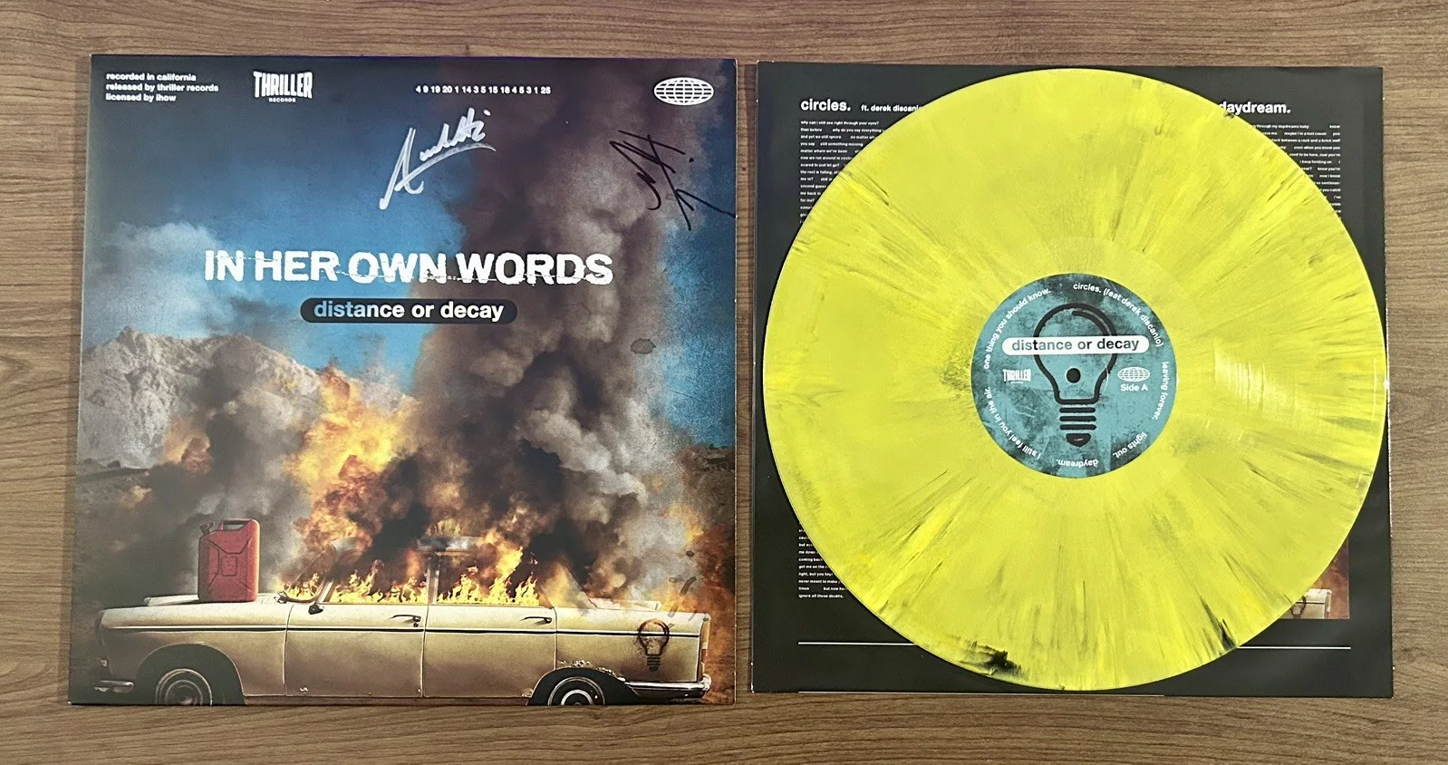 IN HER OWN WORDS SIGNED AUTOGRAPH X2 DISTANCE OR DECAY VINYL LP RECORD, image 2