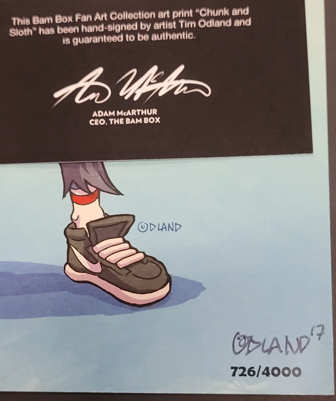 The Goonies Sloth & Chunk Signed Art Print Tim Odland BAM Box COA Limited, image 3