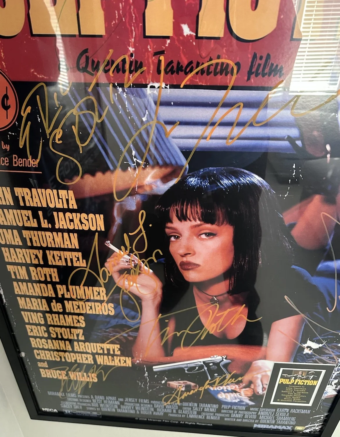 Tarentino Thurman Jackson Cast — “Pulp Fiction” SALE 24" x 36" Movie Poster COA Cast SIGN +Tarentino RARE CLASSIC, изображение 2