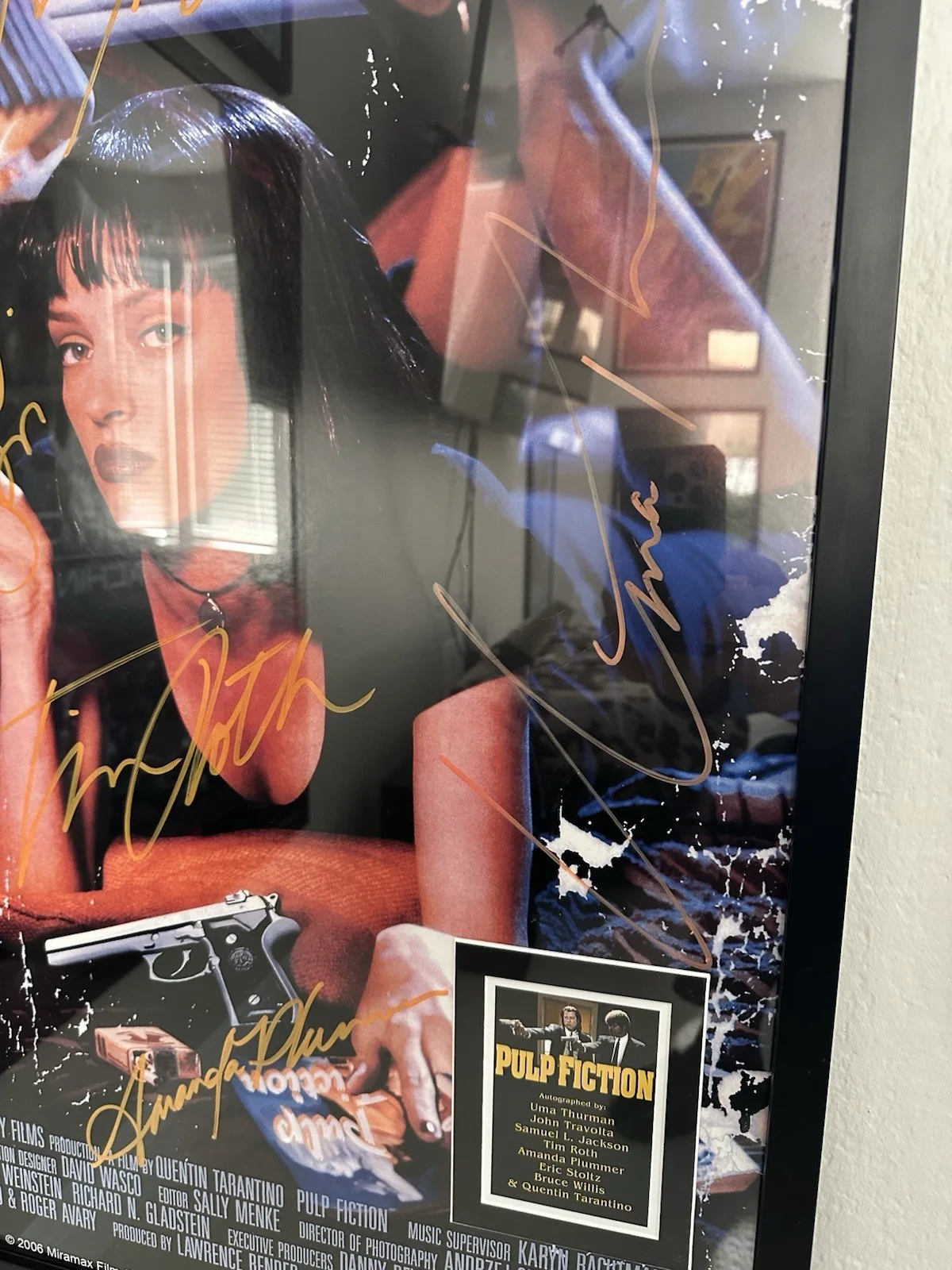 Tarentino Thurman Jackson Cast — “Pulp Fiction” SALE 24" x 36" Movie Poster COA Cast SIGN +Tarentino RARE CLASSIC, изображение 4