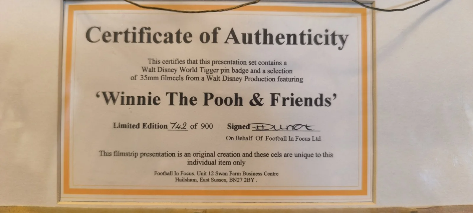 rare vintage Disney Tigger Film Cell Display Limited Edition 742/900 signed, image 2