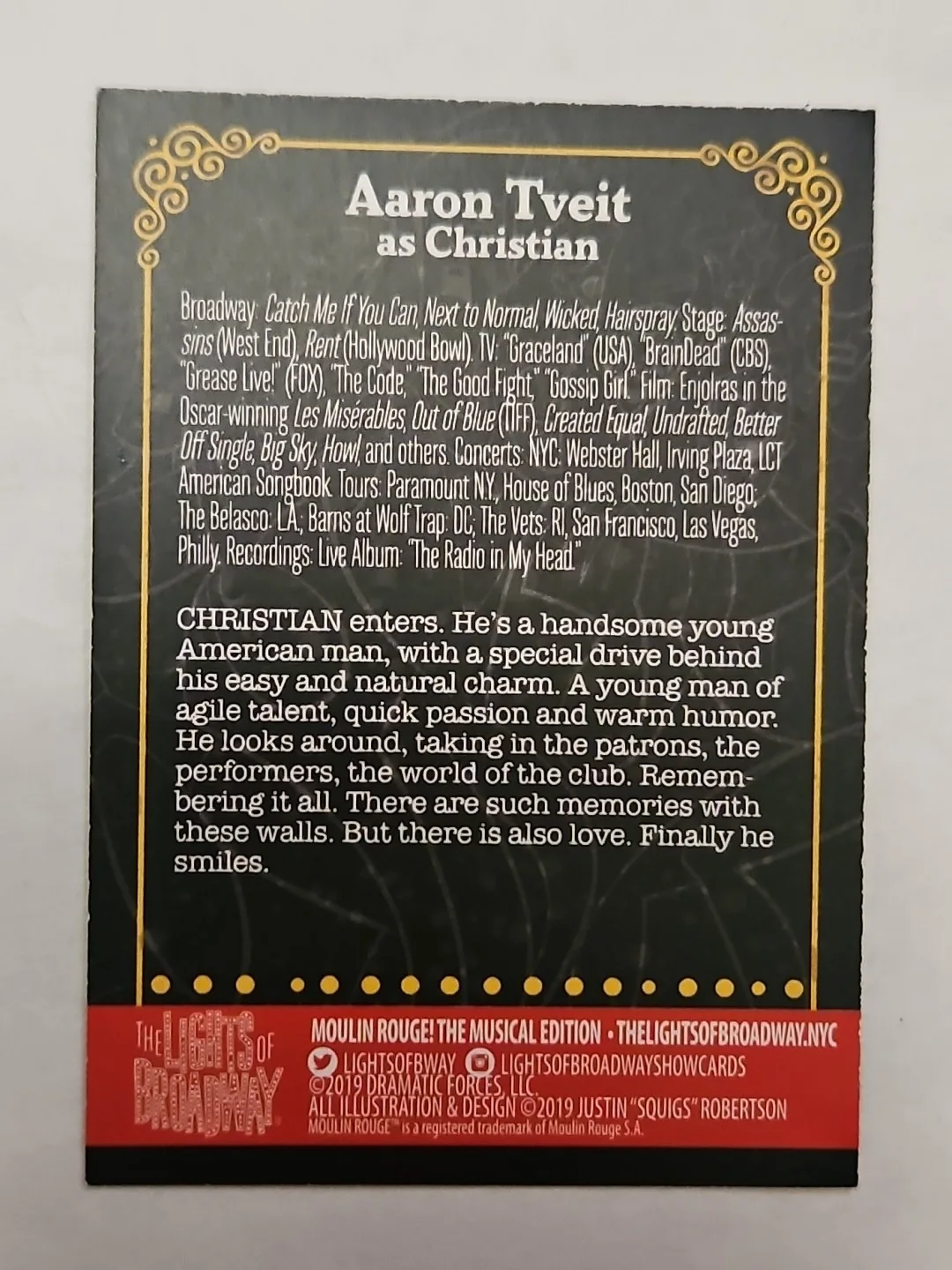 Nicholas Christopher — Aaron Tveit Moulin Rouge Lights Of Broadway Card Signed By Aaron Tveit, image 2
