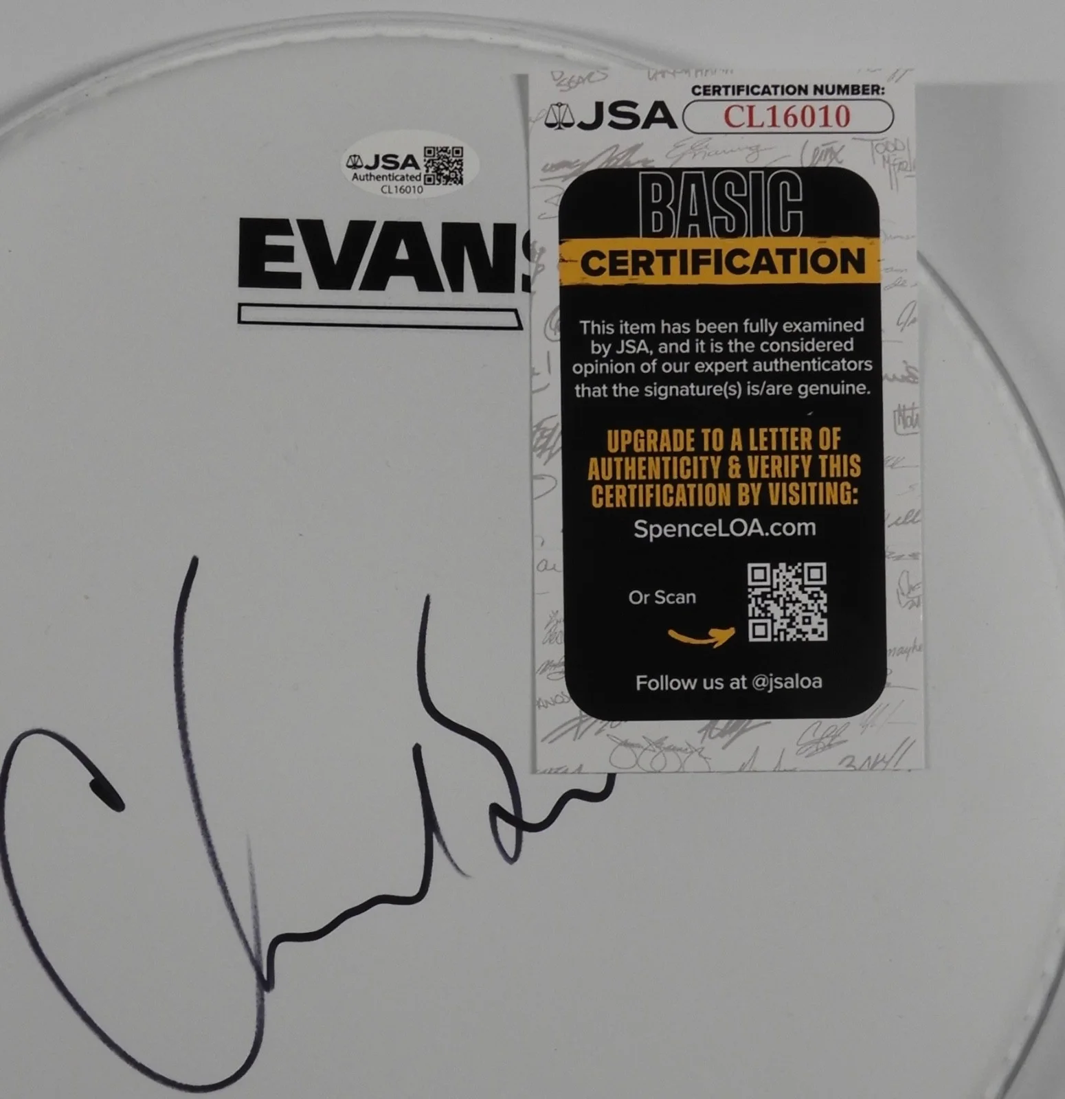Chad Smith Red Hot Chili Peppers JSA Autograph Signed Drum Head 10", image 3