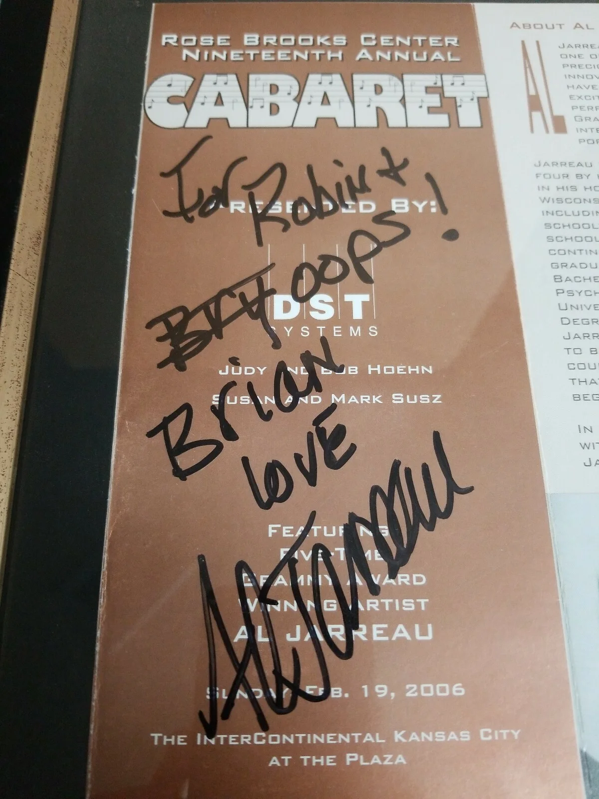 Al Jarreau Signed Program Kansas City 2006 Cabaret Framed Autograph Nice, image 2