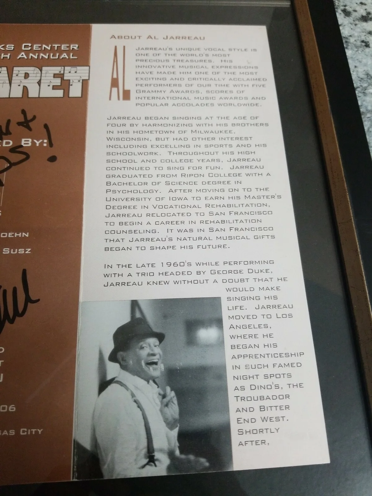 Al Jarreau Signed Program Kansas City 2006 Cabaret Framed Autograph Nice, image 3