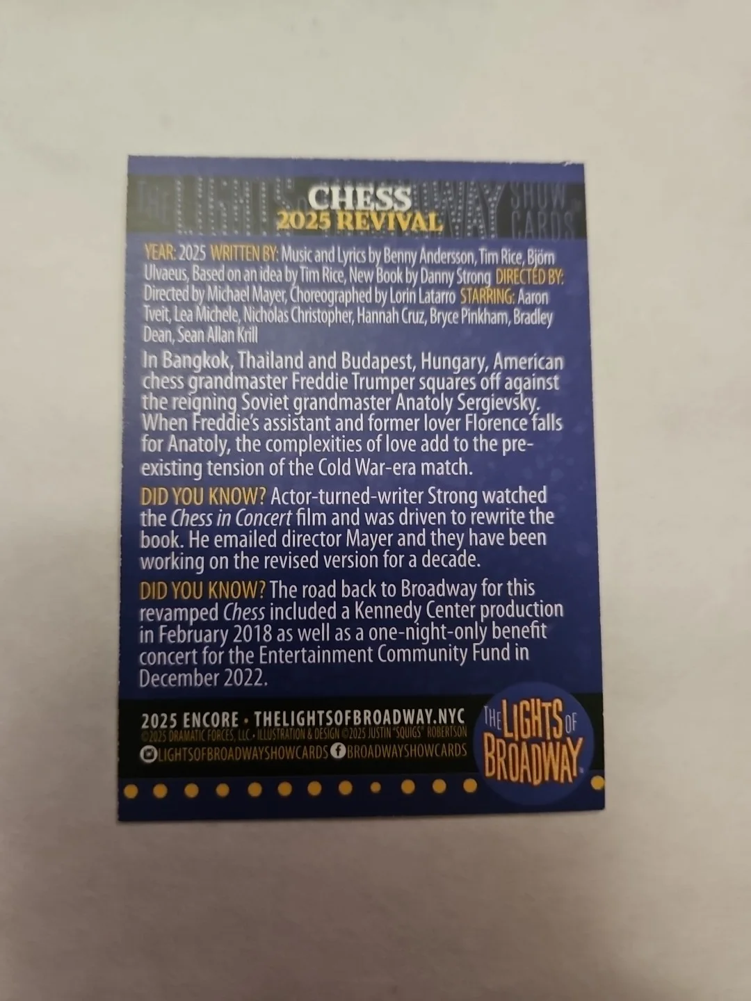 Aaron Tveit, Nicholas Christopher — Chess Lights Of Broadway Card Signed By Aaron Tveit, Nicholas Christopher, image 2