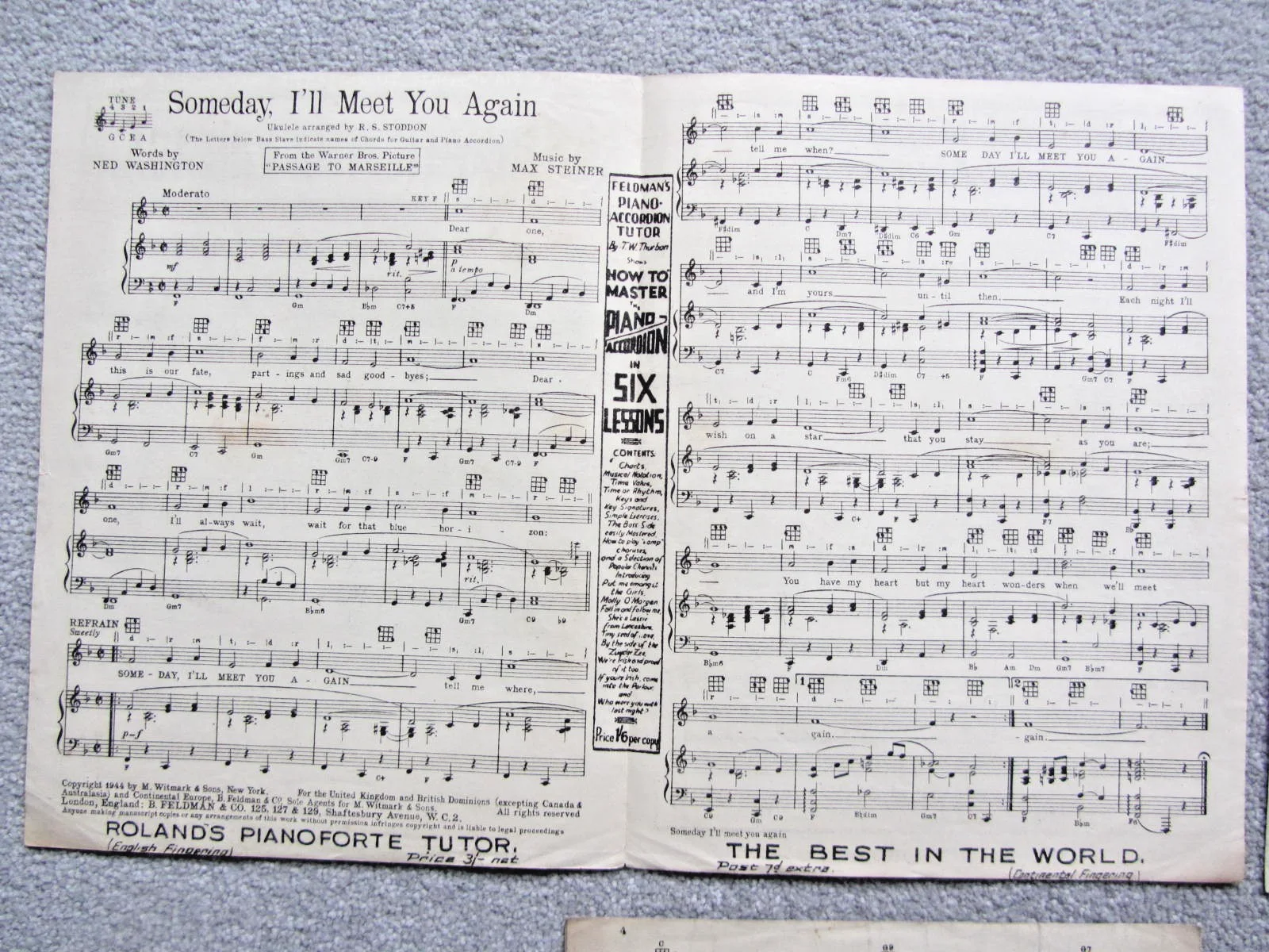 6 sheet music items from WWII films -Bogart/Spencer Tracy/Lucille Ball/Vera Lynn, изображение 3