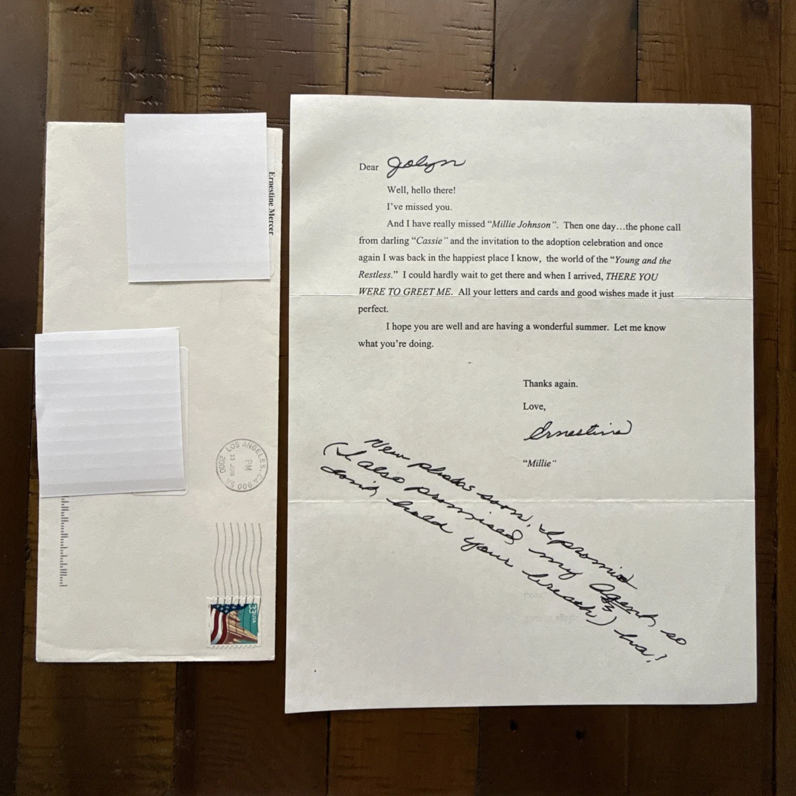 Ernestine Mercer — ERNESTINE MERCER "Millie" The Young & Restless Signed Autographed letters Casper, изображение 3