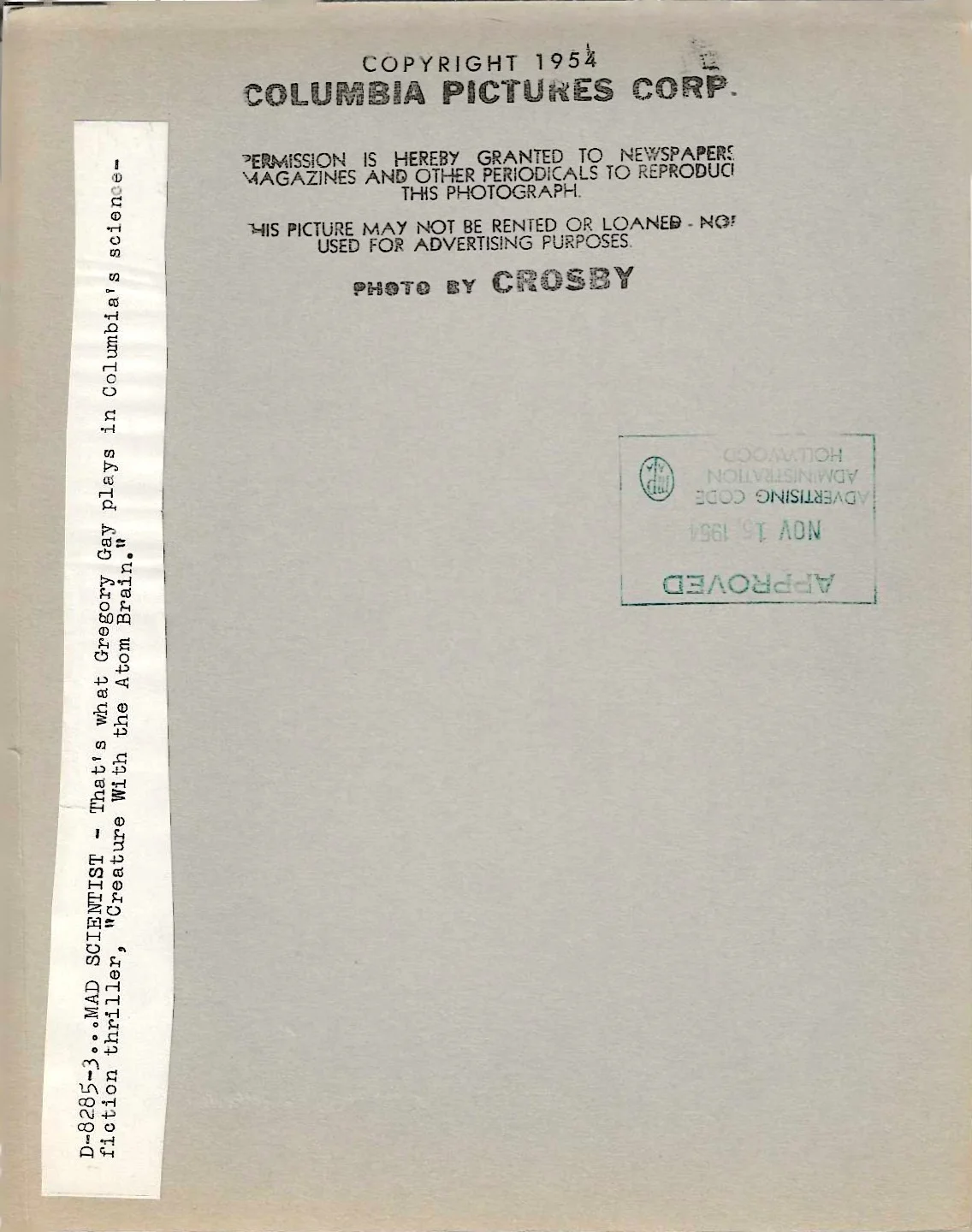 Gregory Gaye — CREATURE WITH THE ATOM BRAIN - 7 x 9 - GREGORY GAYE, image 2