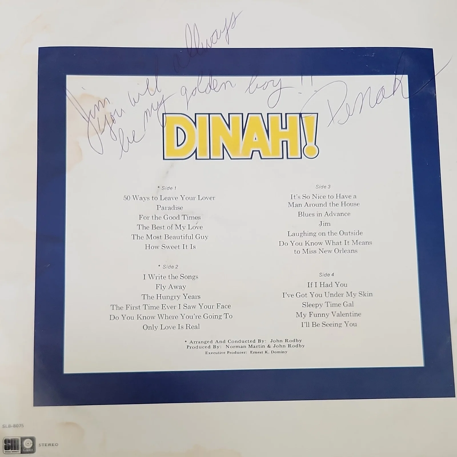 Dinah! Original Autographed Vinyl Record Rock & Pop Music Collectible, image 2