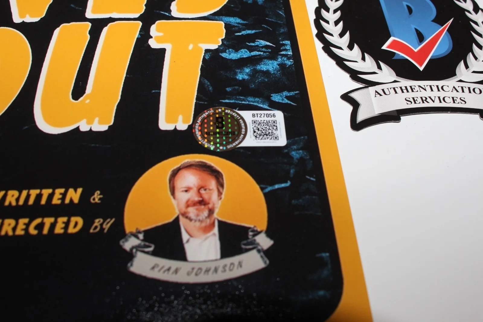 DIRECTOR RIAN JOHNSON SIGNED 'KNIVES OUT' 12x18 MOVIE POSTER BAS BECKETT COA, изображение 3
