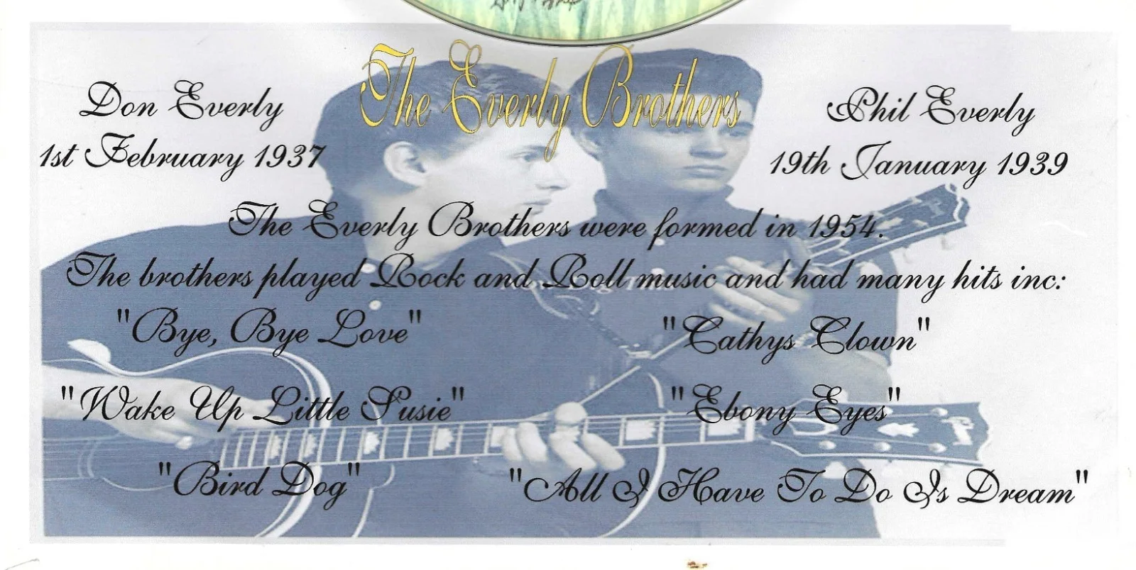 DON, PHIL EVERLY Brothers — EVERLY BROTHERS signed CD montage with COA . Cathy's Clown, WAKE UP LITTLE SUSIE, image 5