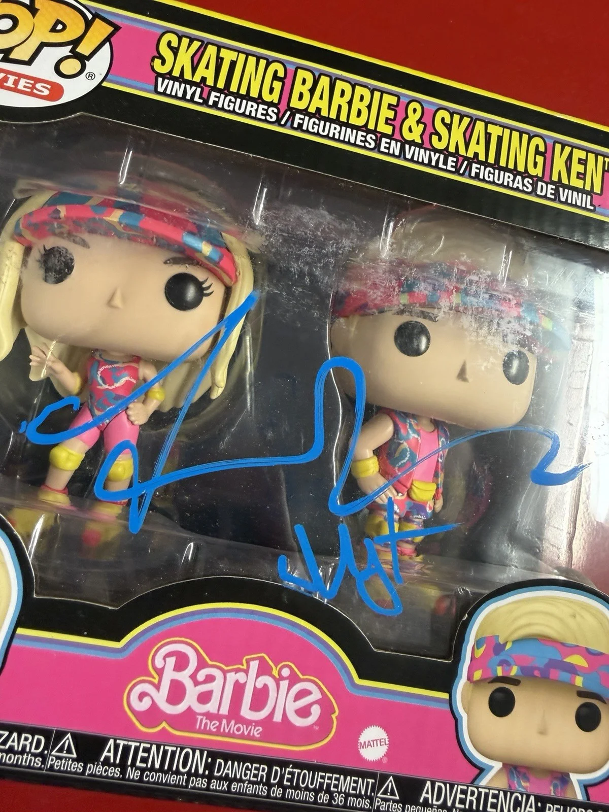 RYAN GOSLING MARGOT ROBBIE SIGNED SKATING BARBIE AND KEN FUNKO POP 2 PCK JSA COA, изображение 3