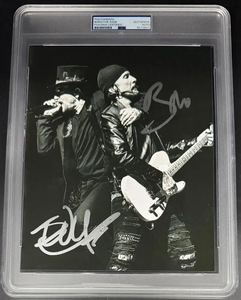 Bono and The Edge — U2 Bono The Edge Signed Autograph PSA/DNA COA Rare New Encapsulated 8x10 Photo