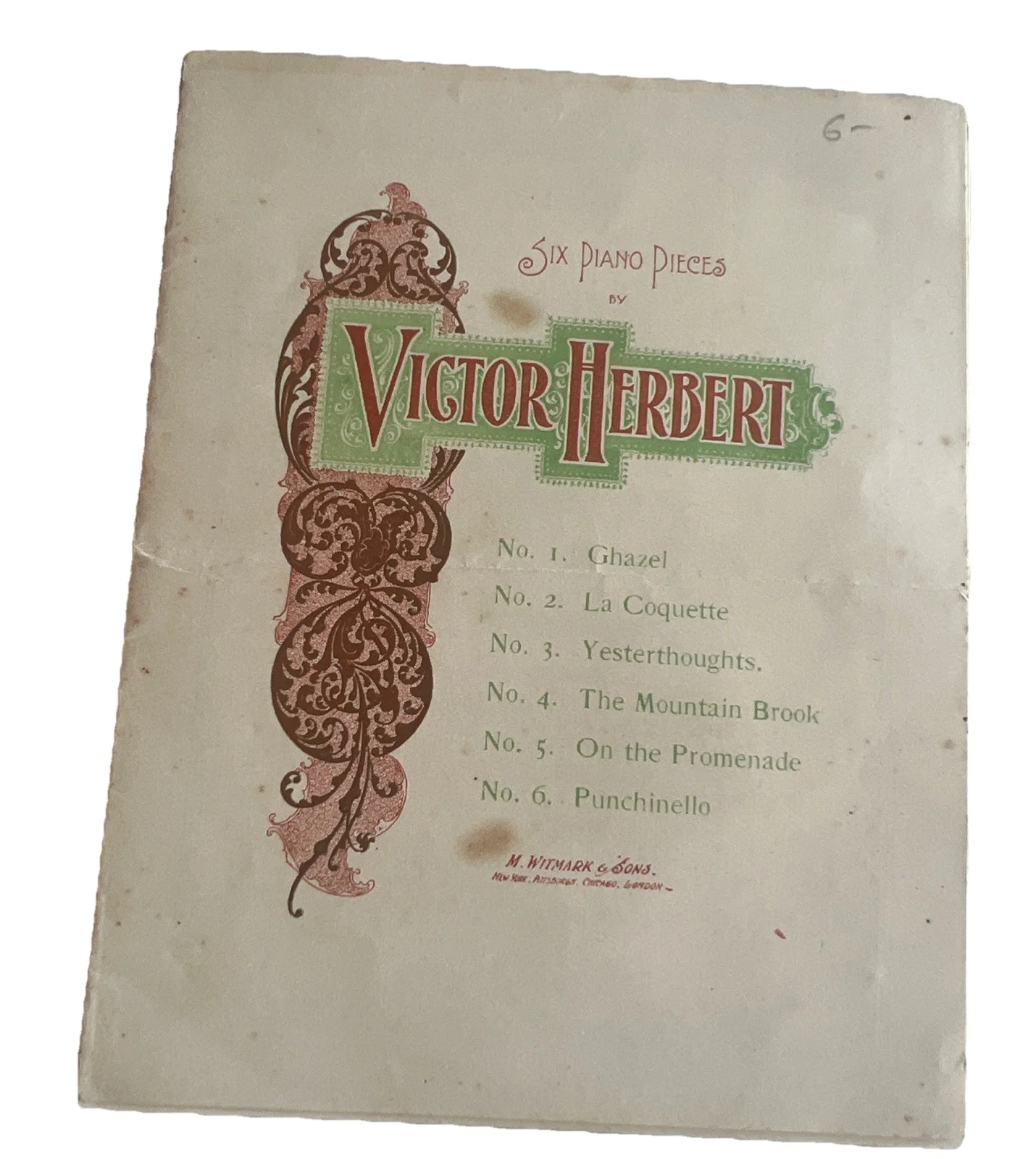 RARE Six Piano Pieces by Victor Herbert M Witmark & Son, изображение 2