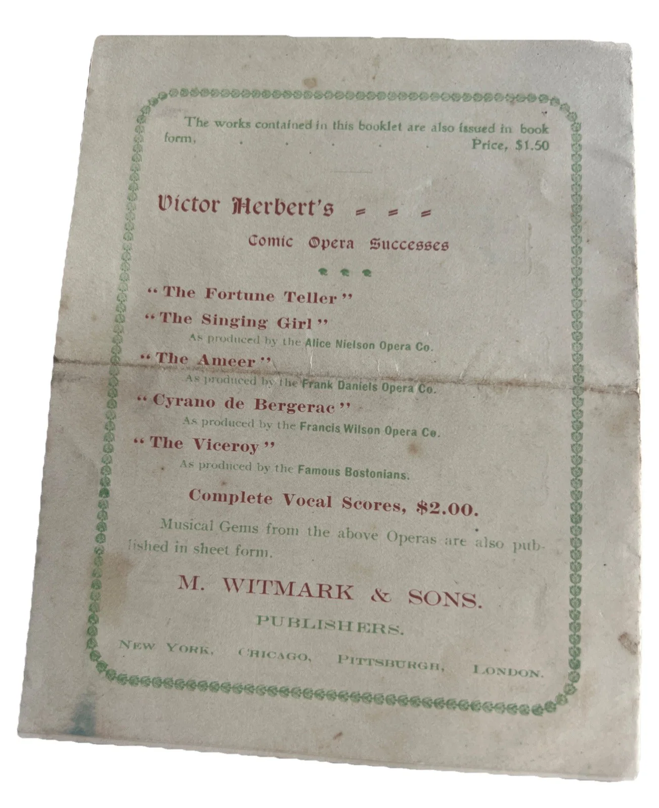RARE Six Piano Pieces by Victor Herbert M Witmark & Son, изображение 5