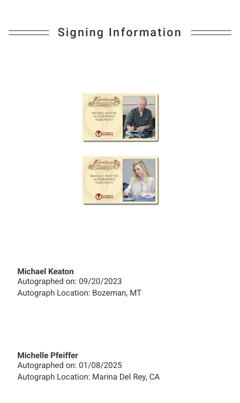 Michael Keaton, Michelle Pfeiffer — Michael Keaton & Michelle Pfeiffer Signed 16x20 Batman Photo - JSA LOA XX86948, изображение 4