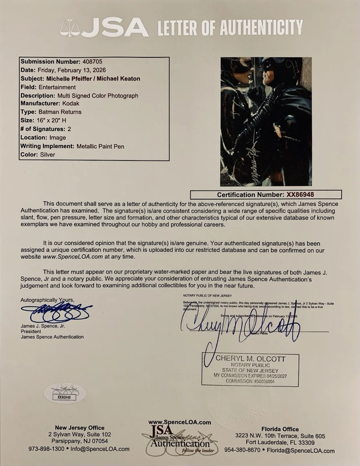 Michael Keaton, Michelle Pfeiffer — Michael Keaton & Michelle Pfeiffer Signed 16x20 Batman Photo - JSA LOA XX86948, изображение 5