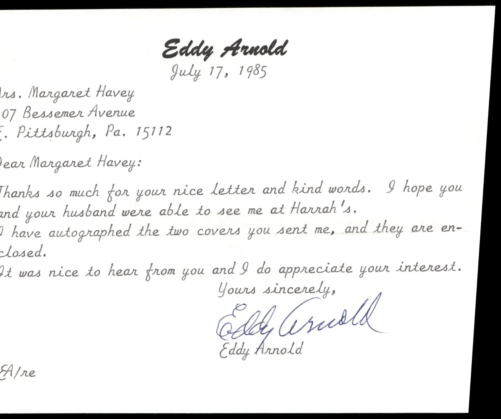 Singer Eddy Arnold First 1st Day Cover Signed Auto -Vintage Autograph, image 3